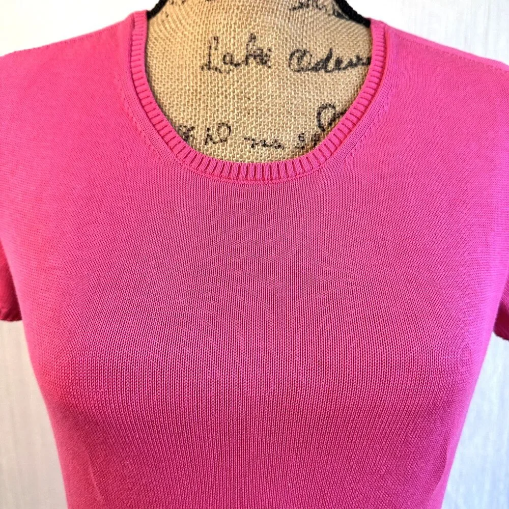 Maria Di Ripabianca Women Fuchsia Knit 100% Cotton Short Sleeve Sweater Sz 44/8